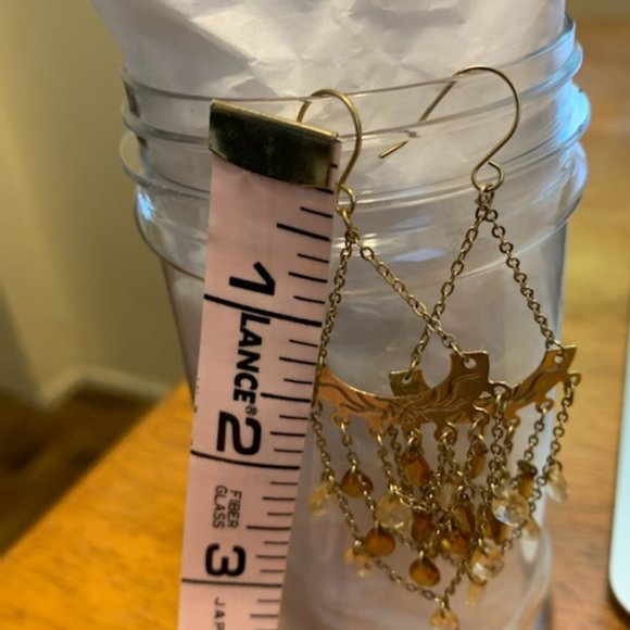 Gold Tone Dangle Earrings with beads - Picture 7 of 8